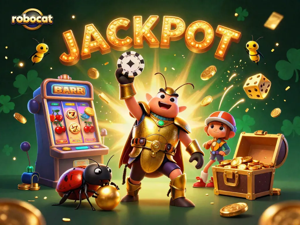 Robocat showcases thrilling slots and big wins in a vibrant casino scene.