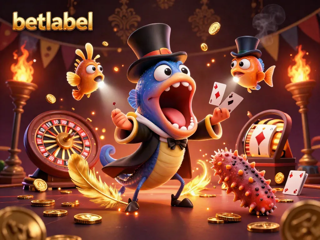 betlabel shows a bioluminescent eel and an anglerfish in a dynamic casino scene, featuring games and betting elements.